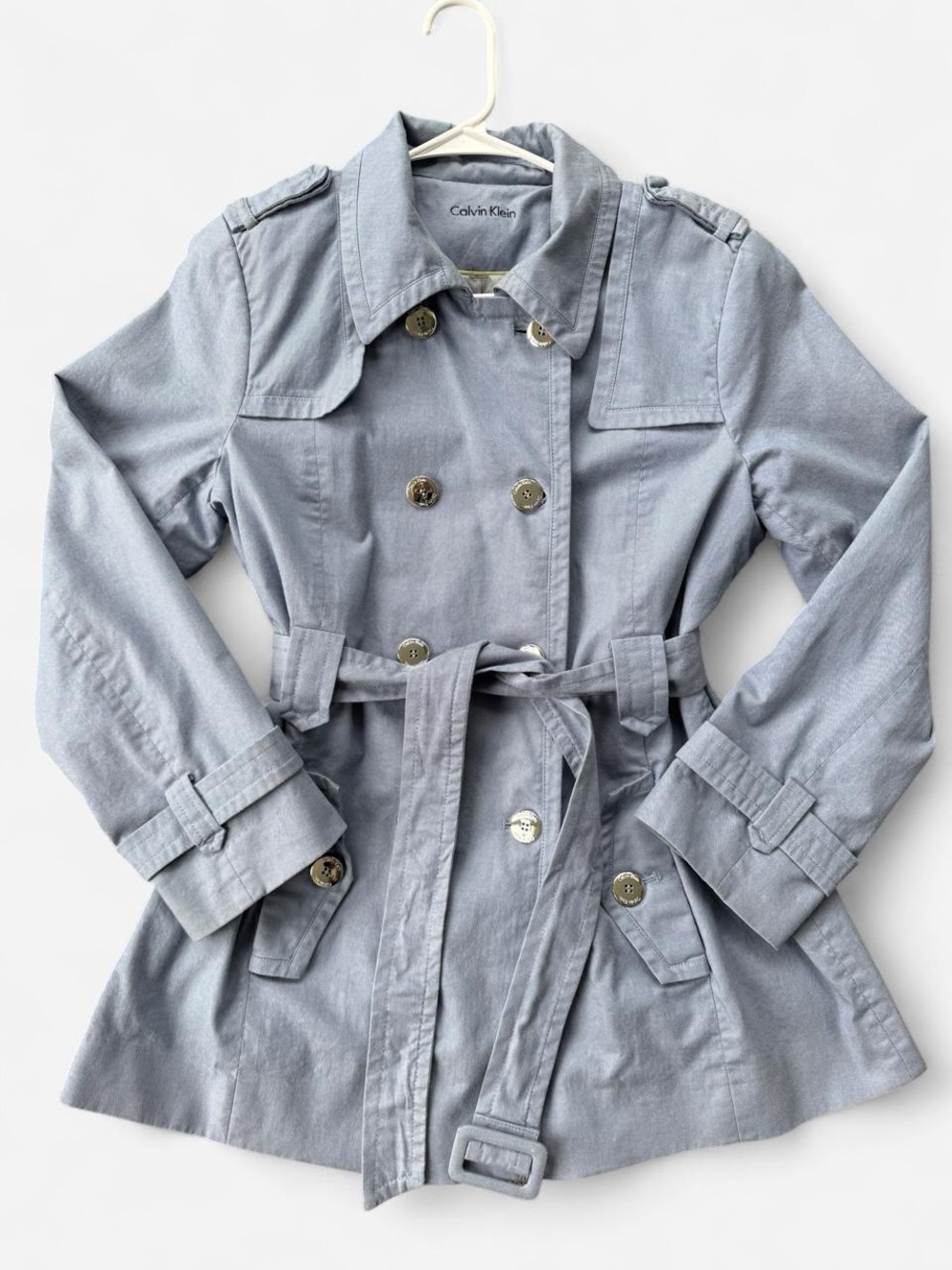 Light Blue Calvin Klein Double Breasted Belted Trench coat size medium